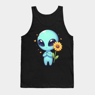 Cute Alien With Yellow Flower Tank Top